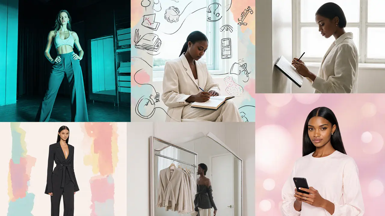 Collage of five supermodels practicing their confidence habits.