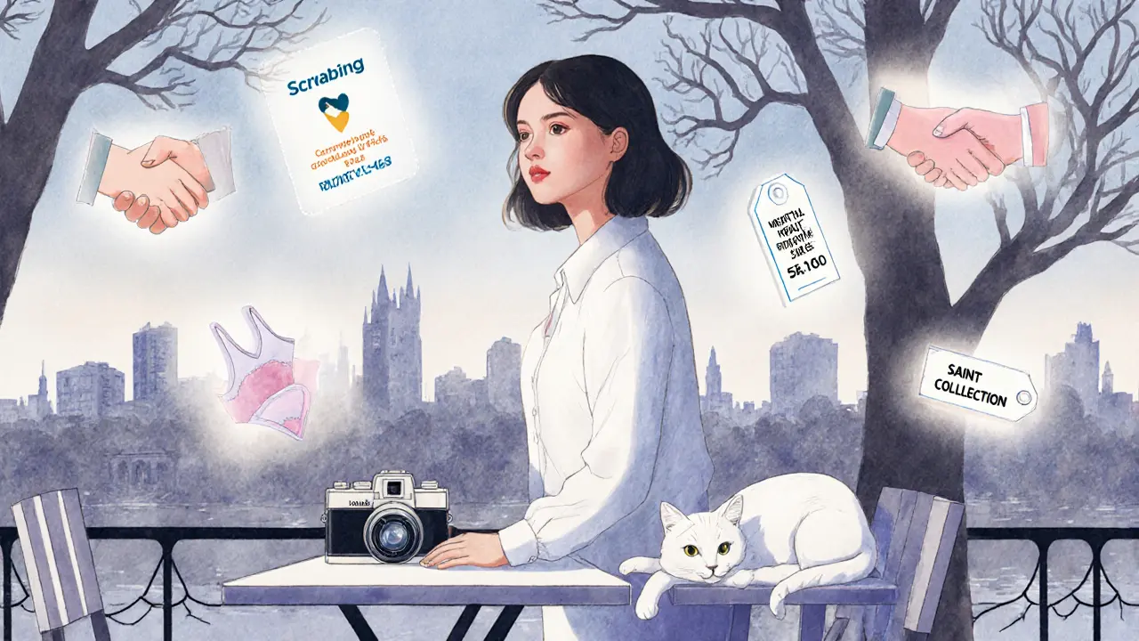 Silhouetted figure in a Munich café surrounded by subtle symbols of her impact and legacy.