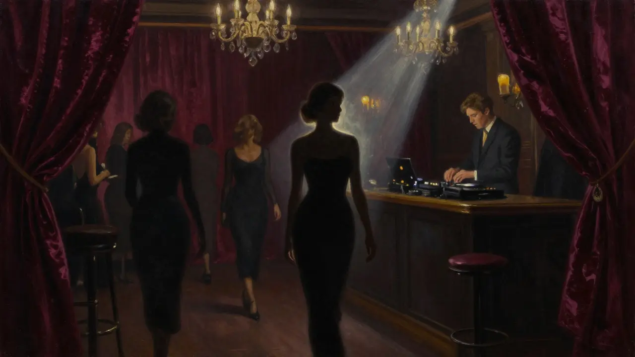 Katja Kassin moves gracefully through the dim, velvet-lined interior of a Munich nightclub.