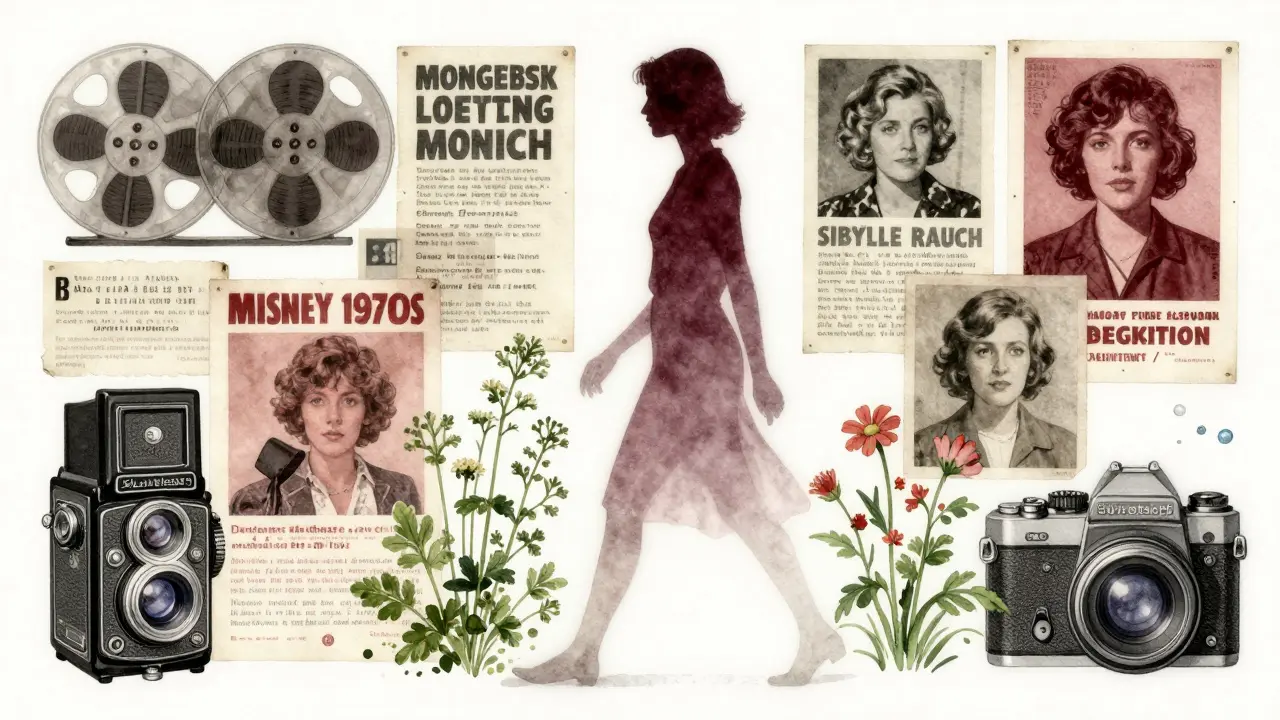 Sibylle Rauch's ghostly figure walking through symbols of 1970s Munich's underground culture.