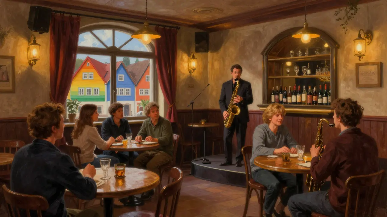 Jazz performance at Café Glockenspiel in Munich's Glockenbachviertel.