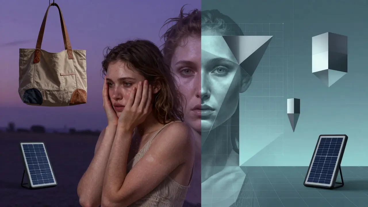 Split image contrasting human authenticity versus AI-generated fashion imagery